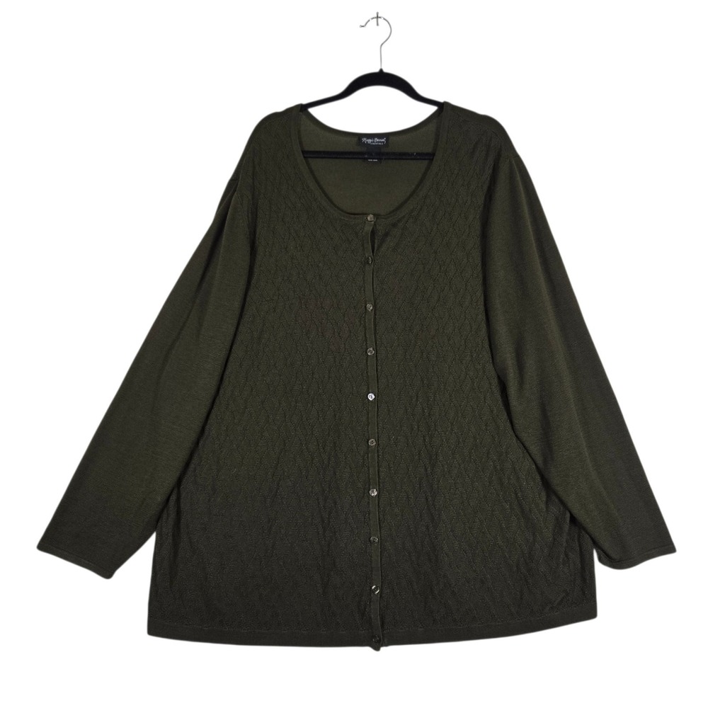 Maggie Barnes Cardigan Sweater Womens Plus 4X Olive Green Long Sleeve Acrylic